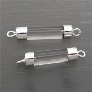 Crystal Quartz column connector, silver plated, approx 5-18mm [GM14838]