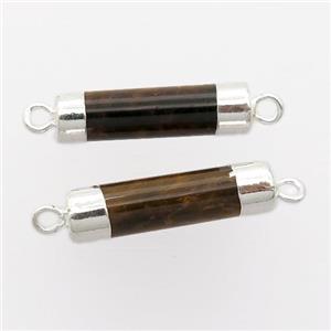 Tiger eye stone column connector, silver plated, approx 5-18mm [GM14842]