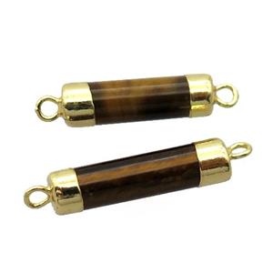 Tiger eye stone column connector, gold plated, approx 5-18mm [GM14843]