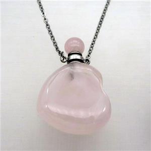 Rose Quartz perfume bottle Necklace, approx 28-30mm, 50cm length [GM14863]