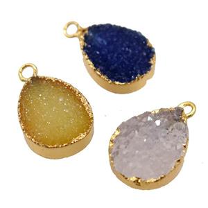 druzy agate pendant, teardrop, gold plated, mixed, approx 12-16mm [GM14872]