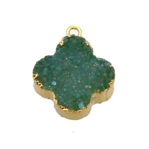 green druzy agate clover pendant, gold plated, approx 12-15mm [GM14875]