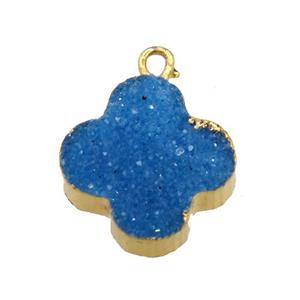 blue druzy agate clover pendant, gold plated, approx 12-15mm [GM14876]