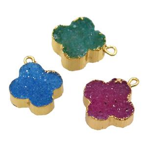 druzy agate clover pendant, gold plated, mixed, approx 12-15mm [GM14877]