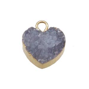 gray druzy agate heart pendant, gold plated, approx 12mm [GM14879]