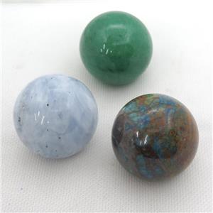 Mix Gemstone Sphere Massage Ball Globe Nohole, approx 40mm dia [GM14911]