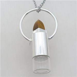 copper perfume bottle Necklace with tiger eye stone, shinny silver plated, approx 16-60mm [GM14917]