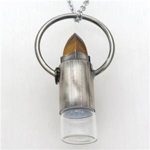copper perfume bottle Necklace with tiger eye stone, gunmetal, approx 16-60mm [GM14921]