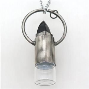 copper perfume bottle Necklace with black onyx, gunmetal, approx 16-60mm [GM14922]