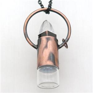 copper perfume bottle Necklace with clear quartz, antique red, approx 16-60mm [GM14923]