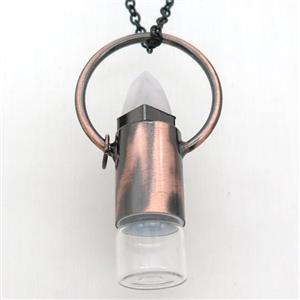copper perfume bottle Necklace with rose quartz, antique red, approx 16-60mm [GM14924]