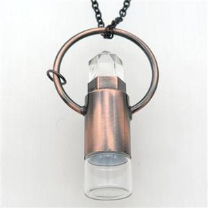 copper perfume bottle Necklace with clear quartz, antique red, approx 16-60mm [GM14927]