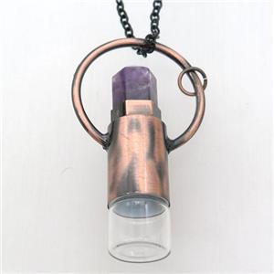 copper perfume bottle Necklace with amethyst, antique red, approx 16-60mm [GM14928]