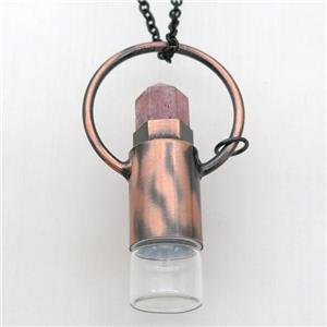 copper perfume bottle Necklace with strawberry quartz, antique red, approx 16-60mm [GM14929]