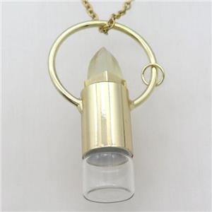 copper perfume bottle Necklace with lemon quartz, gold plated, approx 16-60mm [GM14932]