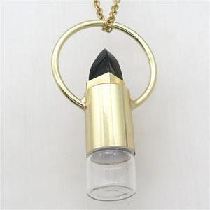 copper perfume bottle Necklace with black onyx, gold plated, approx 16-60mm [GM14934]