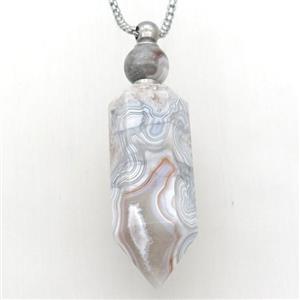 Mexican Crazy Agate Perfume Bottle Necklace, gray, approx 17-53mm [GM14936]