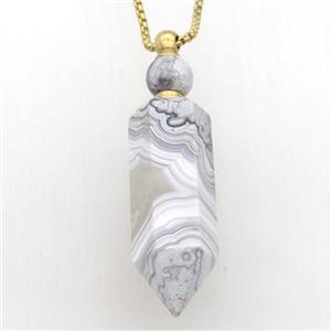 Mexican Crazy Agate Perfume Bottle Necklace, gray, approx 17-53mm [GM14937]