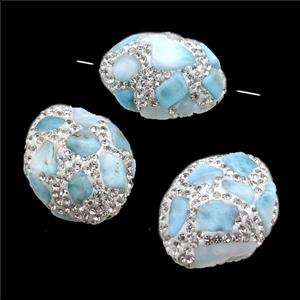Clay oval Beads paved rhinestone with Larimar, approx 25-31mm [GM14948]