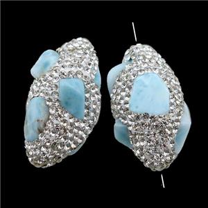 Clay barrel Beads paved rhinestone with Larimar, approx 20-33mm [GM14949]