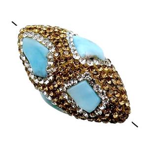 Clay rice Beads paved yellow rhinestone with Larimar, approx 20-33mm [GM14951]