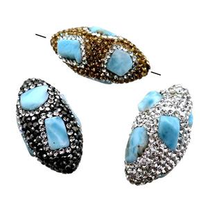 Clay barrel Beads paved rhinestone with Larimar, mixed, approx 20-33mm [GM14952]