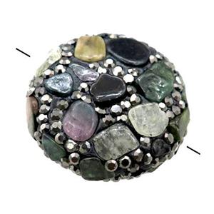 Clay circle Beads paved rhinestone with Tourmaline, approx 25-28mm dia [GM14956]