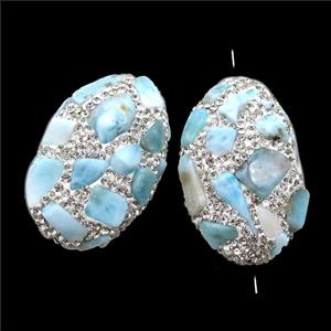Clay oval Beads paved rhinestone with Larimar, approx 25-45mm [GM14958]