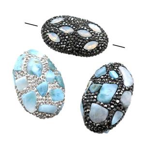 Clay oval Beads paved rhinestone, mixed, approx 25-45mm [GM14961]