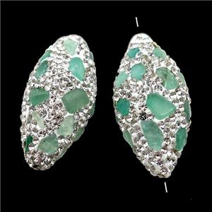 Clay barrel Beads paved rhinestone with Chrysoprase, approx 16-32mm [GM14962]