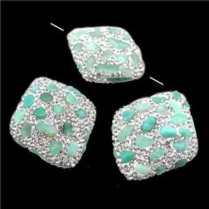 Clay rhombic Beads paved rhinestone with Chrysoprase, approx 25-40mm [GM14965]