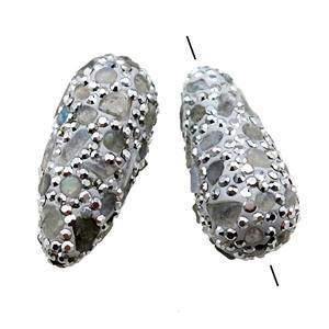 Clay teardrop Beads paved rhinestone with Labradorite, approx 18-35mm [GM14966]