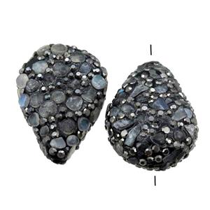 Clay Beads paved rhinestone with Labradorite, teardrop, approx 20-30mm [GM14968]