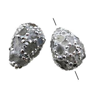 Clay Beads paved rhinestone with Labradorite, teardrop, approx 15-20mm [GM14971]