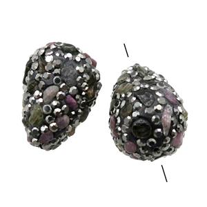 Clay teardrop Beads paved rhinestone with tourmaline, approx 15-20mm [GM14972]