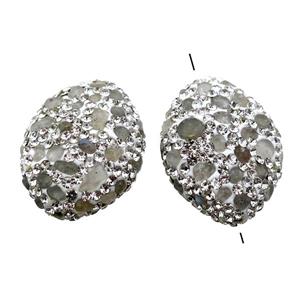 white Clay oval Beads paved rhinestone with Labradorite, approx 18-28mm [GM14974]