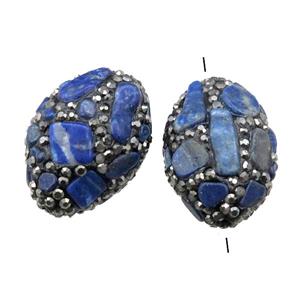Clay oval Beads paved rhinestone with Lapis, approx 18-28mm [GM14975]