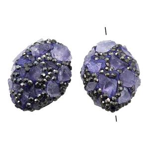 Clay oval Beads paved rhinestone with Amethyst, approx 18-28mm [GM14976]