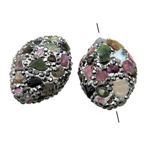 Clay oval Beads paved rhinestone with Tourmaline, approx 18-28mm [GM14978]