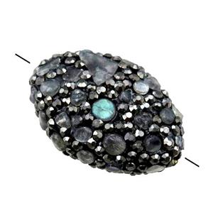 Clay oval Beads paved rhinestone with Labradorite, approx 18-28mm [GM14979]