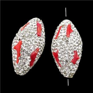 white Clay rice Beads paved rhinestone with coral, approx 15-32mm [GM14981]