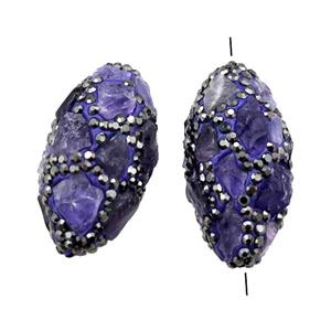 Clay rice Beads paved rhinestone with Amethyst, approx 15-32mm [GM14982]