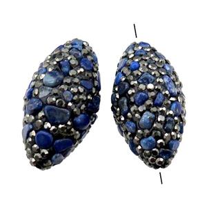 Clay rice Beads paved rhinestone with Lapis, approx 15-32mm [GM14984]