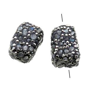 Clay cuboid Beads paved rhinestone with Labradorite, approx 15-20mm [GM14989]