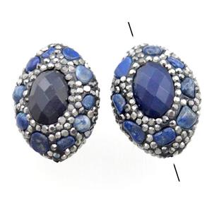 Clay oval Beads paved rhinestone with Lapis, approx 20-35mm [GM14991]
