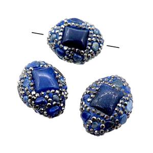 Clay oval Beads paved rhinestone with Lapis, approx 20-30mm [GM14992]