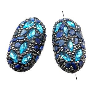 Clay oval Beads paved rhinestone with blue crystal glass, approx 25-45mm [GM14994]
