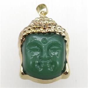green Jadeite Glass buddha pendant, gold plated, approx 25-35mm [GM14997]
