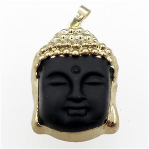 black Jadeite Glass buddha pendant, gold plated, approx 25-35mm [GM14998]