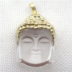 Chinese Crystal Glass buddha pendant, gold plated, matte, approx 25-35mm [GM14999]